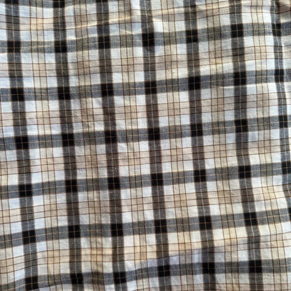 Banana Republic Tan & Cream Plaid Linen & Cotton Tailored Slim Fit Button-Up, S